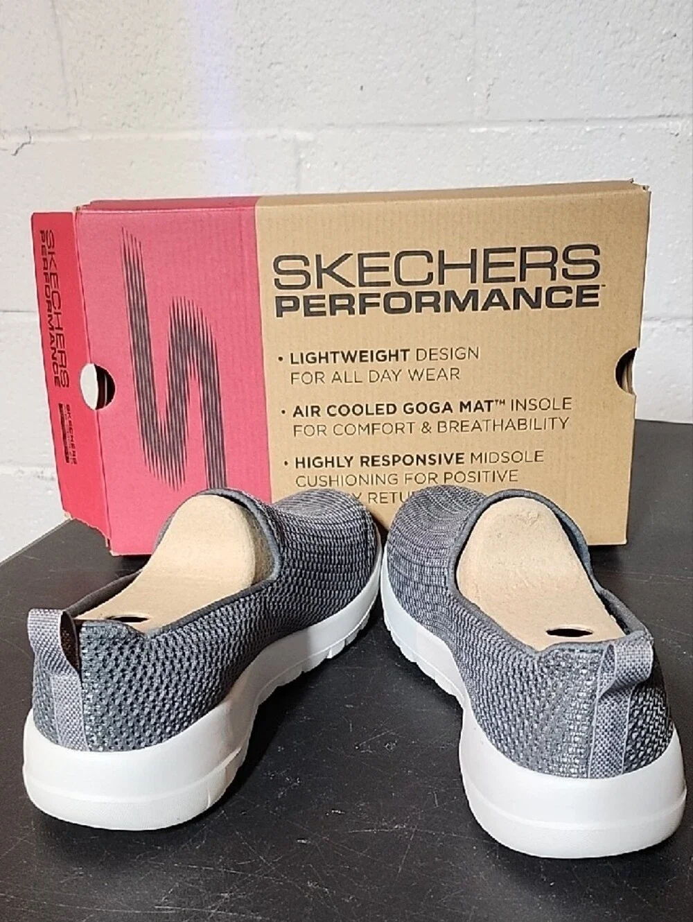 Skechers Men's Slip-On Knit Loafers in Dark Gray and White